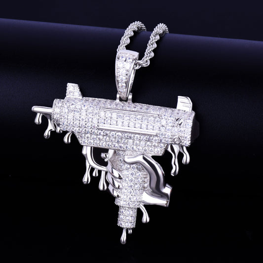 Silver Diamond Dripped Uzi Pendant