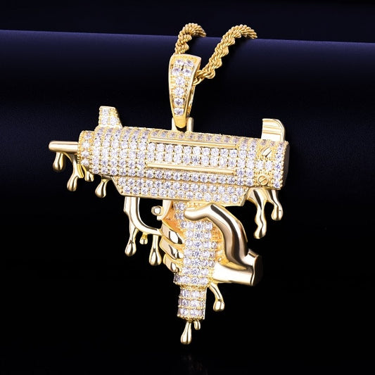 Gold Diamond Dripped Uzi Pendant