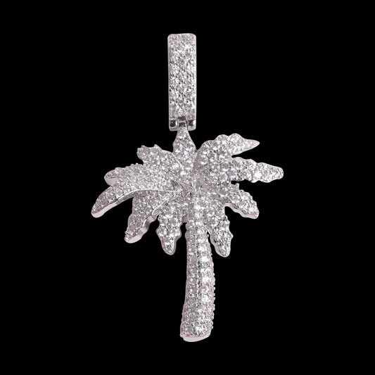 Silver Diamond Palm Tree Pendant