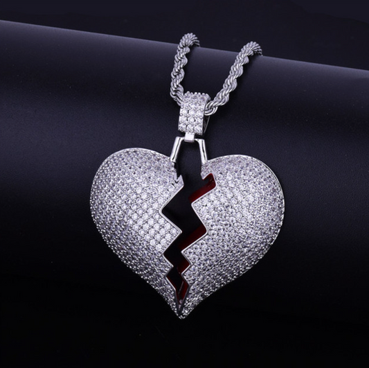 Silver Diamond Heart Break Pendant
